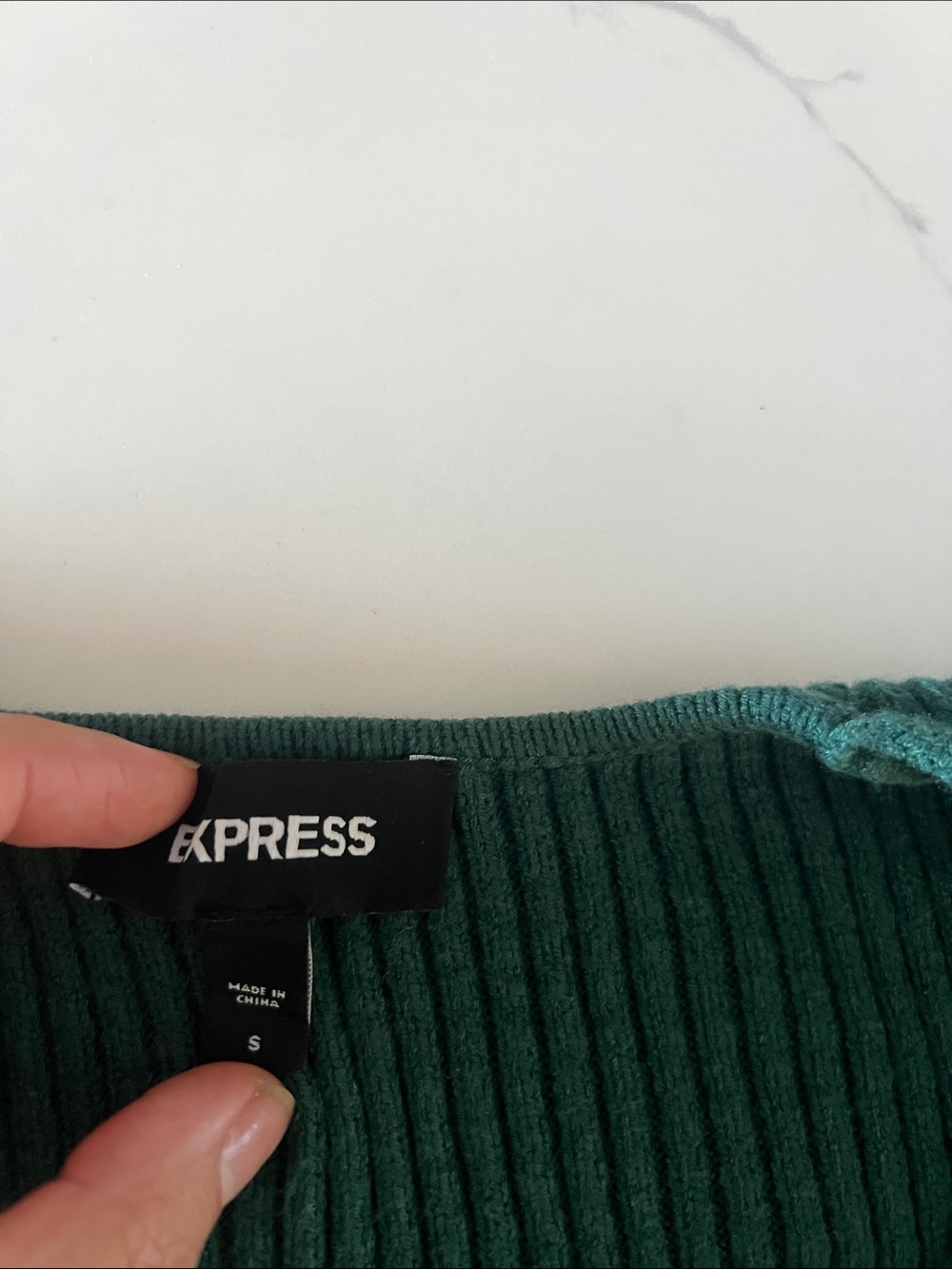 Express Deep Green Ribbed V-Neck Sweater - Picture 5 of 5